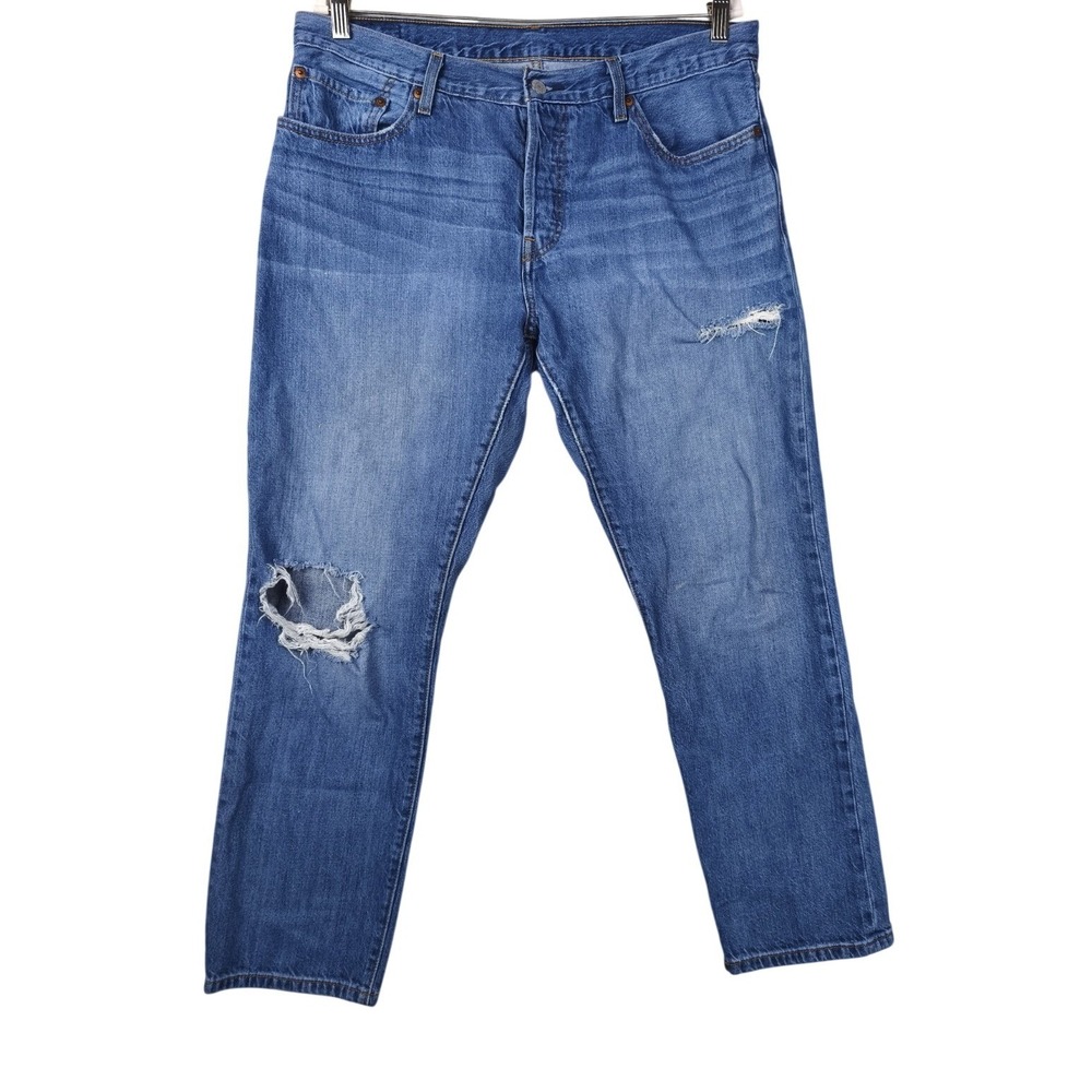 Levi's 501 CT Jeans Womens 32 Blue Custom Taper Light Wash Distressed